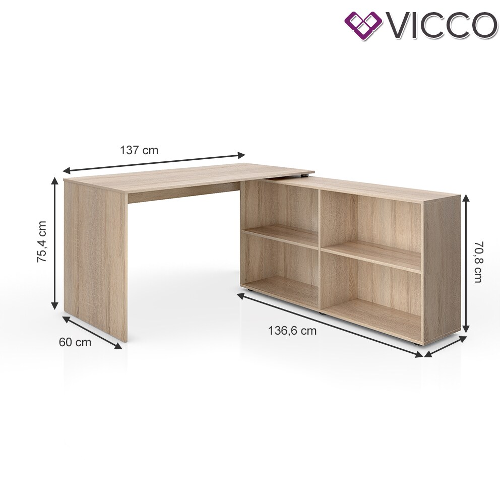 Vicco Eckschreibtisch FlexPlus Computer Bürotisch PC Schreibtisch Eiche Sonoma