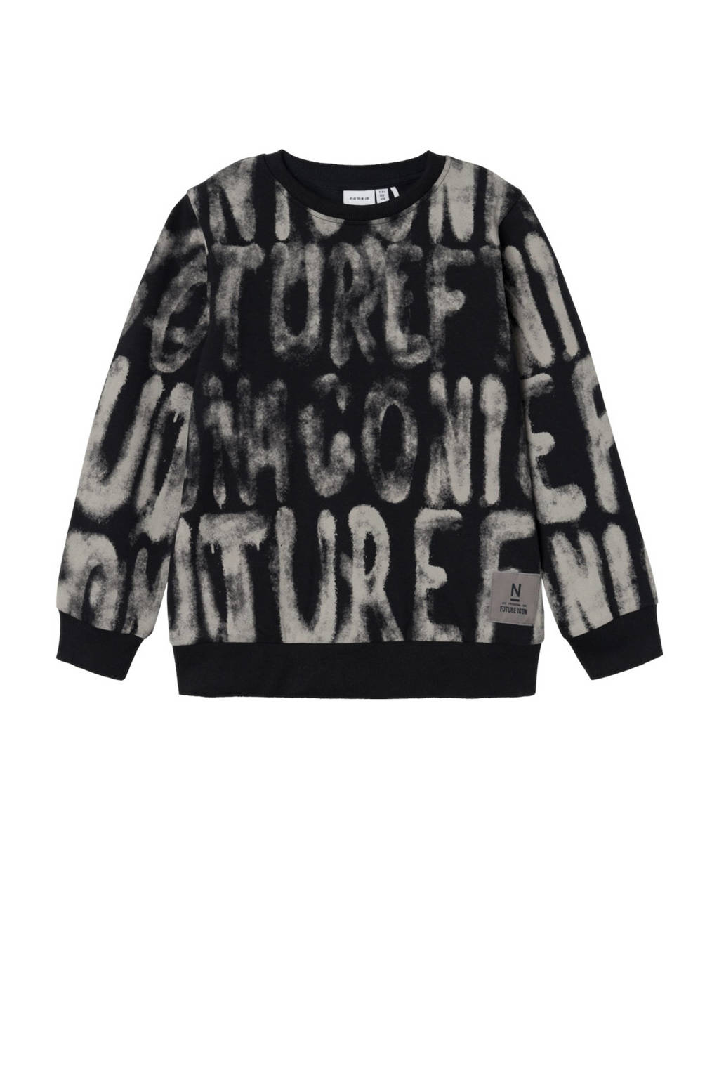 NAME IT sweater NKMKUJULLE met all over print zwart/grijs