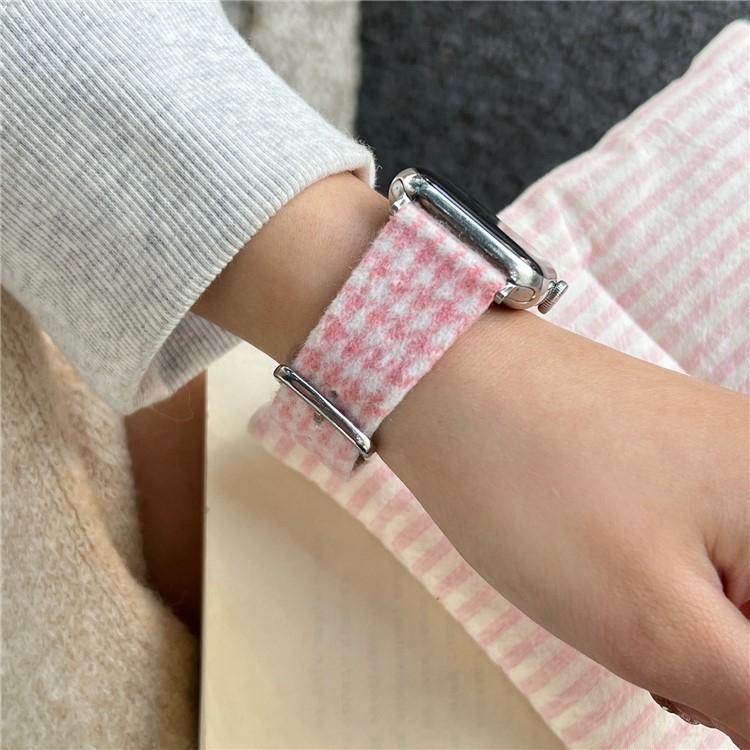 Apple Watch (49/46/45/44 mm) Wollstoff / Kunstleder Armband mit Dornschliesse (Gelenkumfang: 170-210mm) - Rosa / Braun