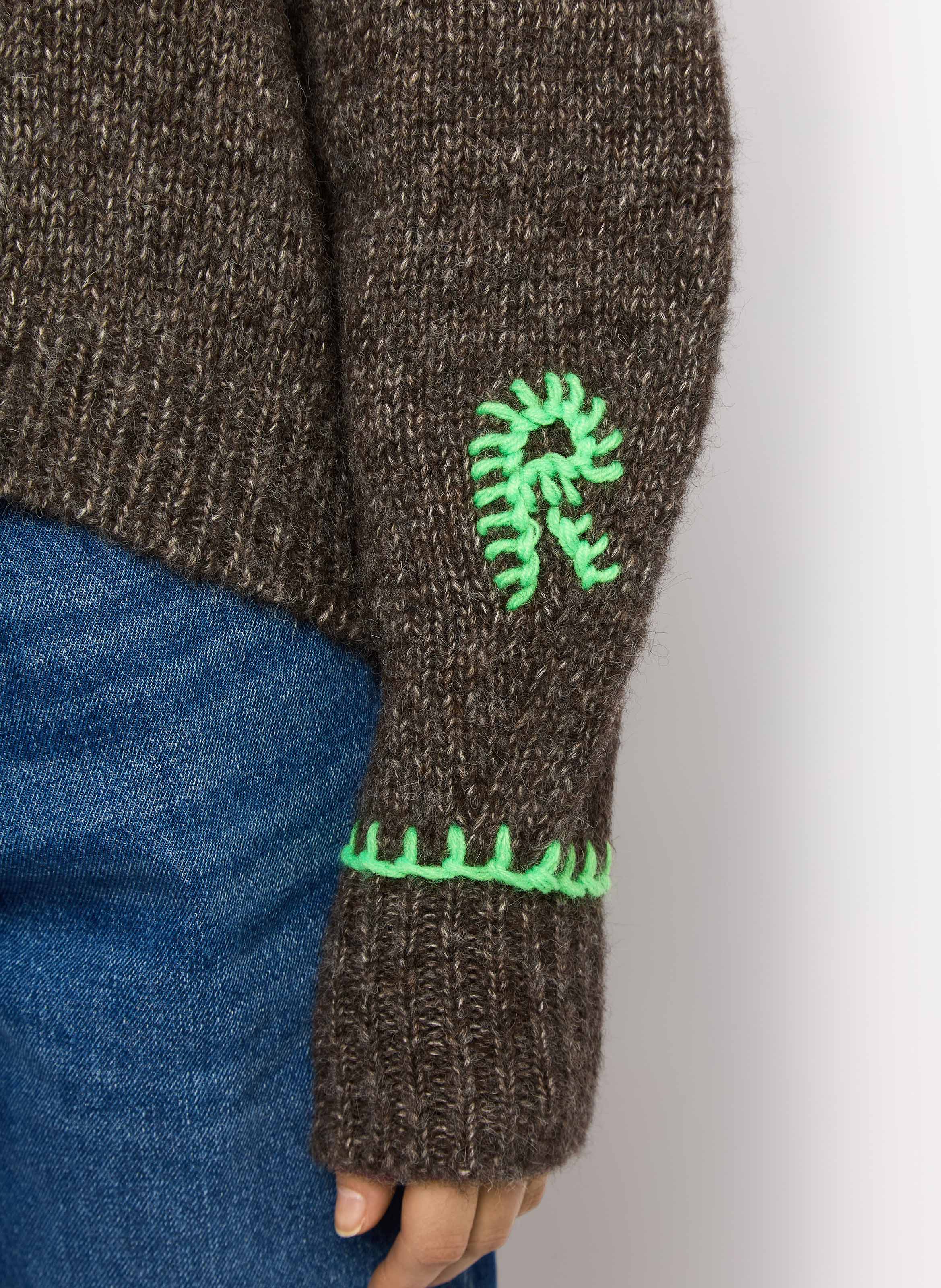 BIRD - Pull ample brodé en laine et coton | Marron