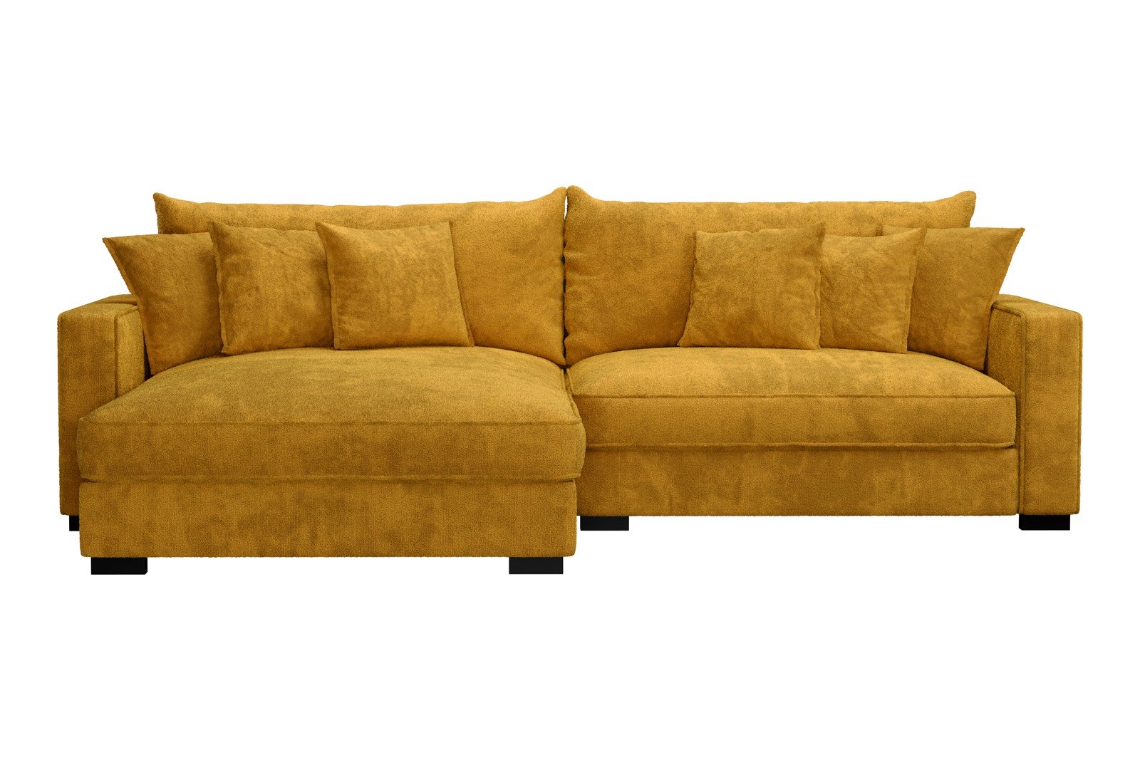 Rossi 2-seter med XL sjeselong venstre Tekstil Genesis 10 Golden Yellow, arm B med sorte ben. Std. Komfort.