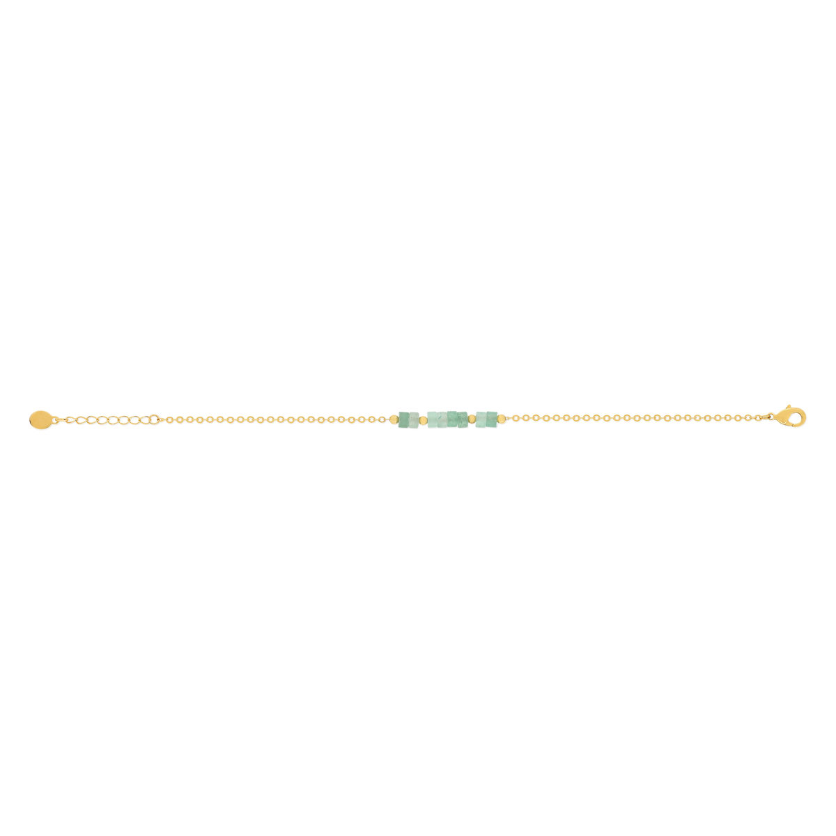Bracelet plaqué or jaune quartzites verts 16 à 18 cm