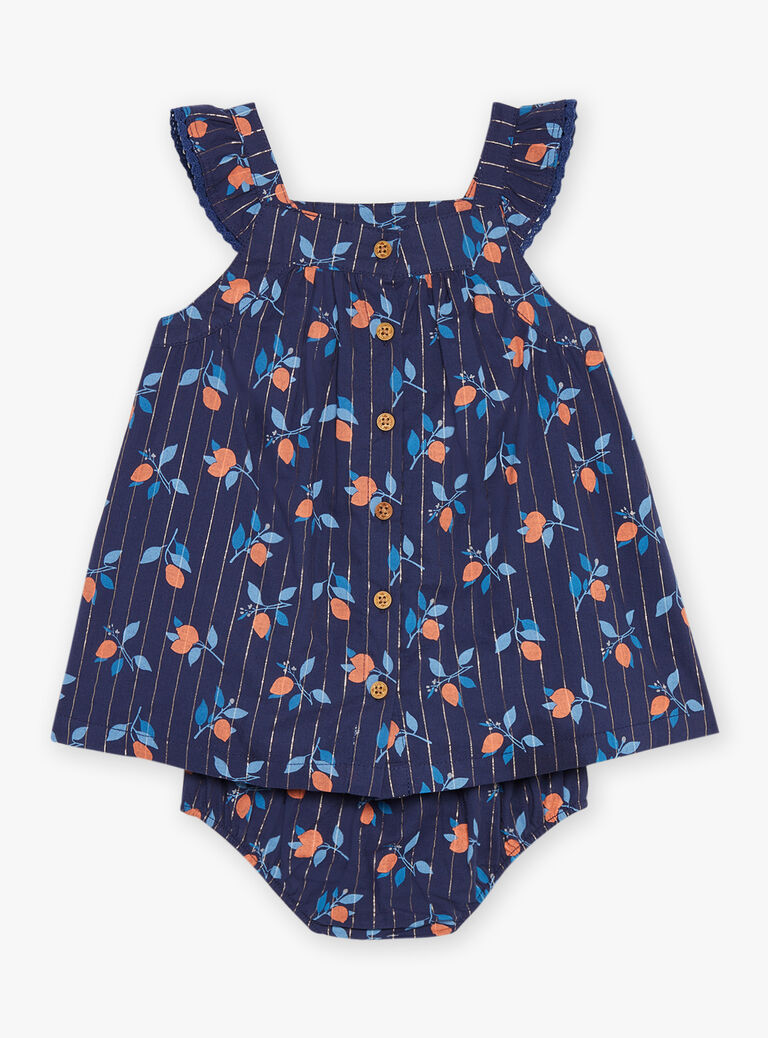Robe et culotte bleu marine à imprimé fruit