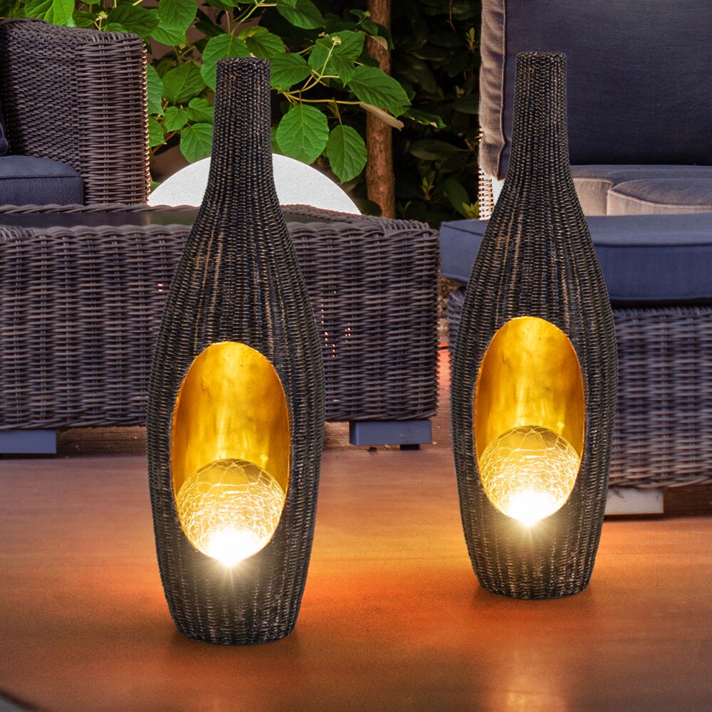LED Solarleuchte, Rattan Design, Glas Kugel, gold, H 45,5 cm