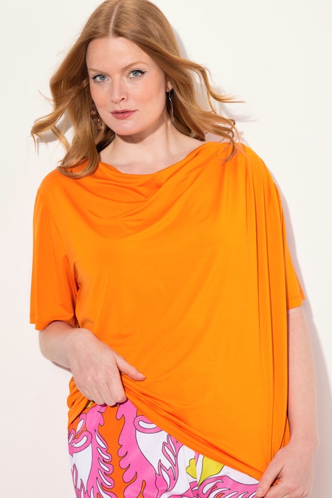 T-Shirt, Lyocell, Wasserfall-Ausschnitt, Halbarm