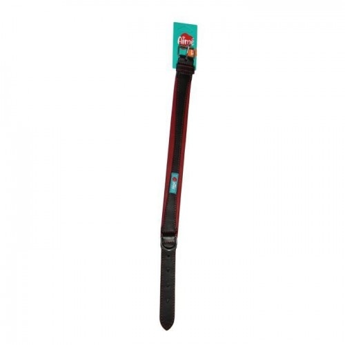Coleira ajustável Yago em couro vermelho e preto para cães de grande porte.