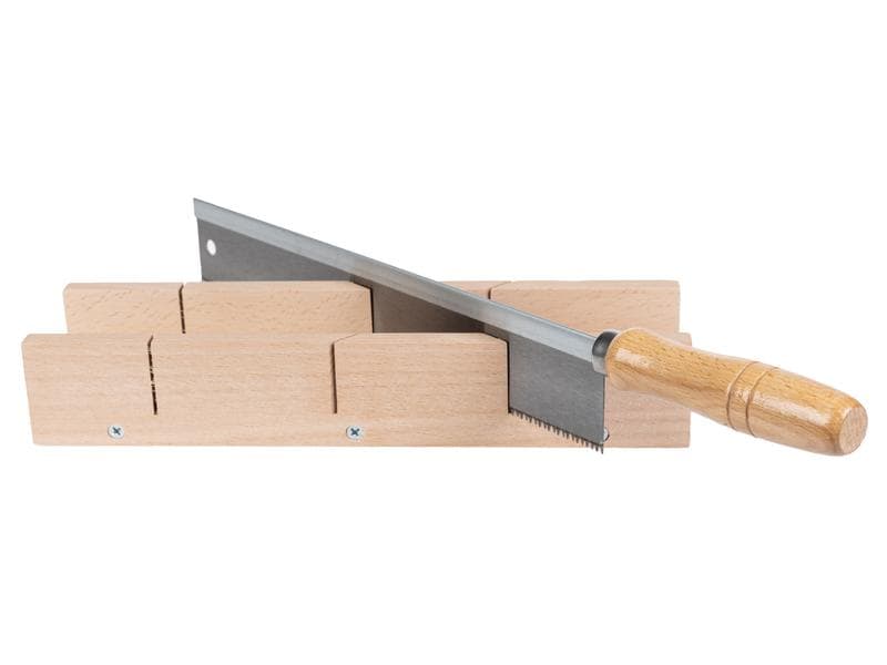 STRUCT Gehrungslade mit Handsäge, Set 4-teilig Schneidelade, Holzsäge, Klappmeter und Zimmermannsbleistift