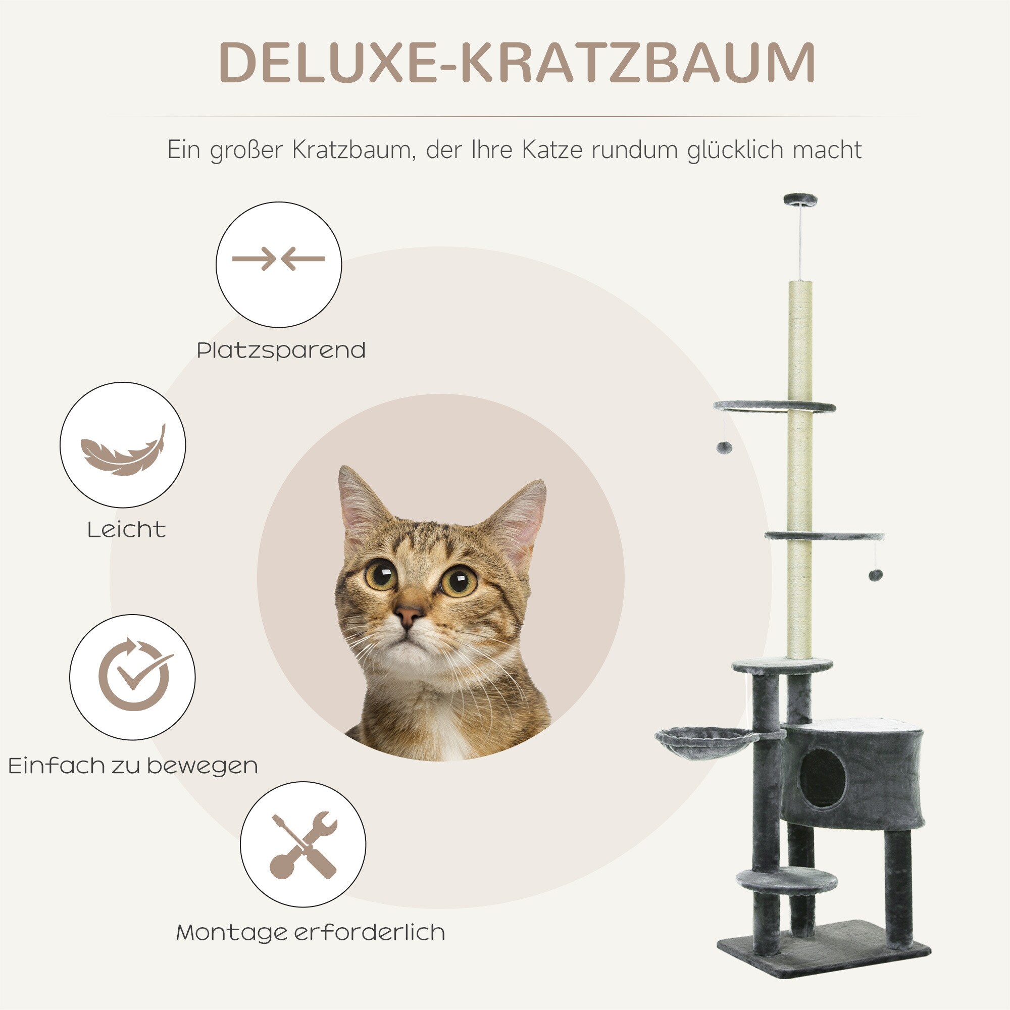 PawHut Kratzbaum mit Höhle dunkelgrau 55 x 45 x 240-260 cm (LxBxH)