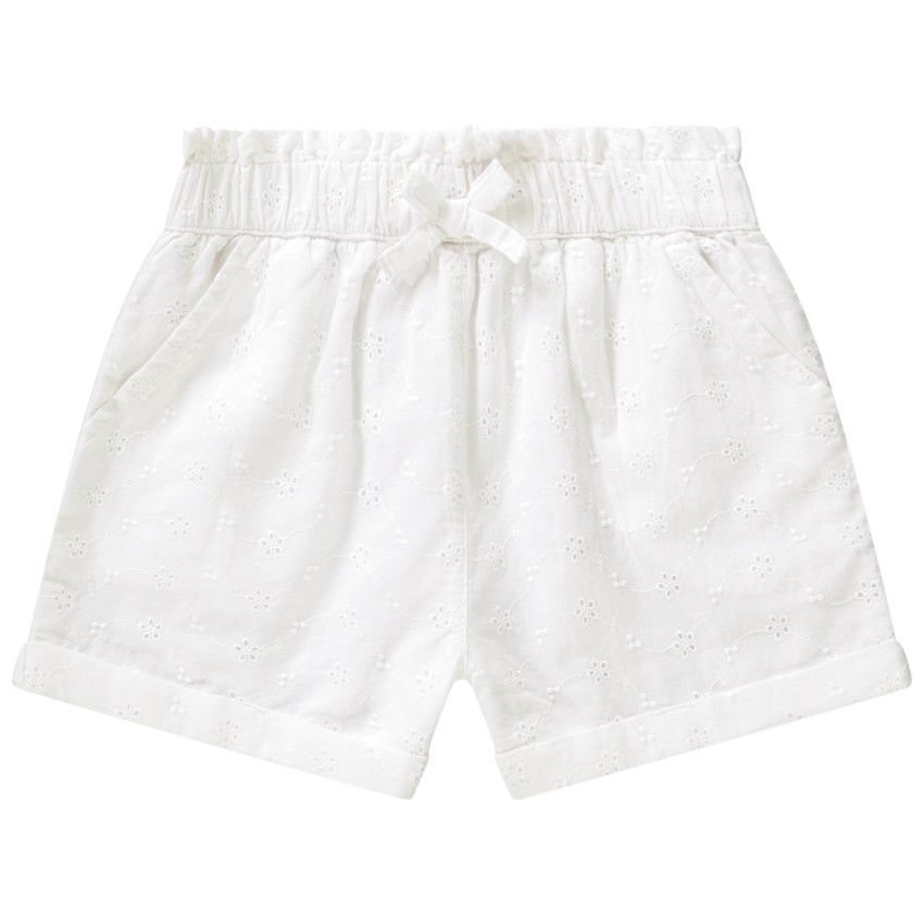 Short taille haute en broderie anglaise pour fille - Blanc