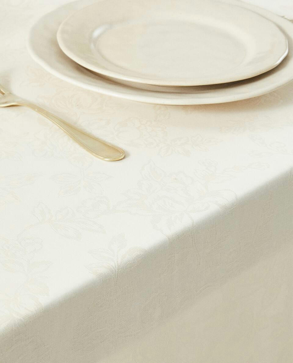 TOALHA DE MESA FLORAL JACQUARD