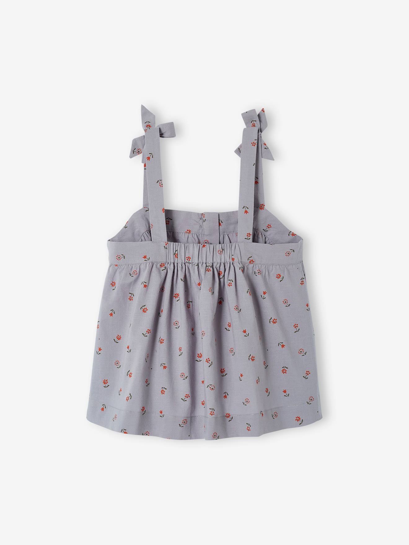 Regata estampada com flores, azul acinzentado, para meninas.