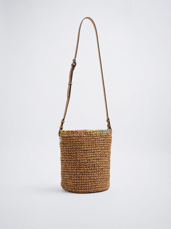 Bolsa tipo balde com efeito palha - Bege