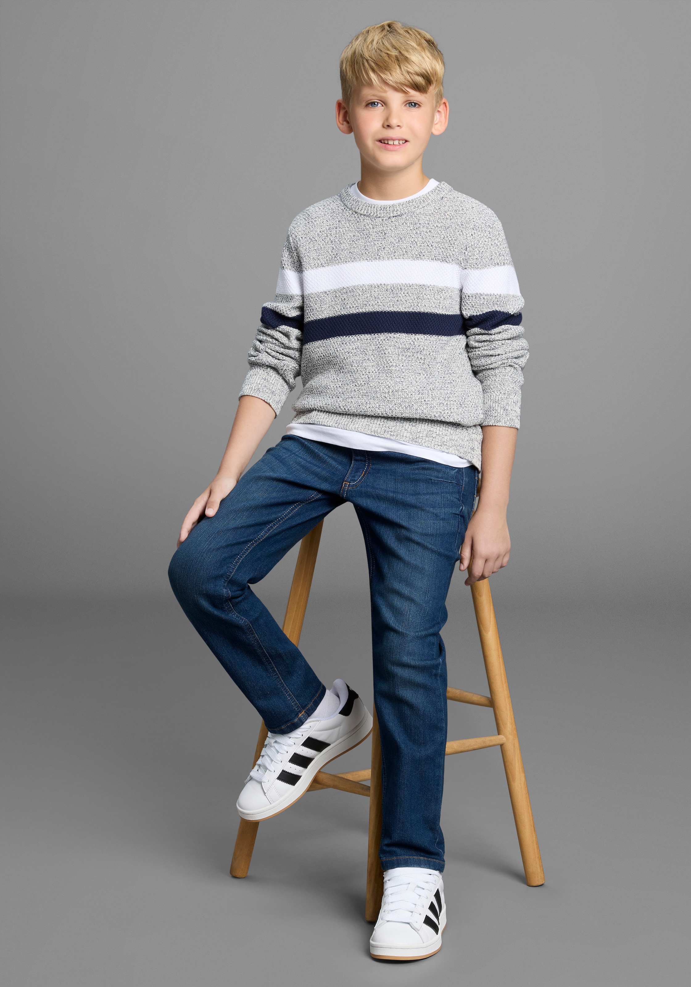Bruno Banani Strickpullover »Ringelpullover in modischer Strickstruktur«, NEU: BRUNO BANANI für TEENS! Pullover in Melangeware