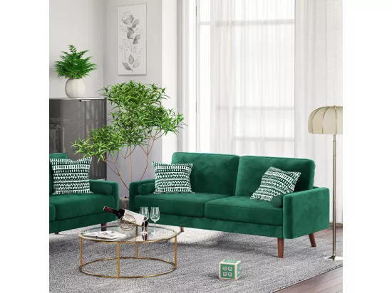 Canapé droit en Velours vert et bois massif - 3 places - charge max 300kg - 176x78x85cm