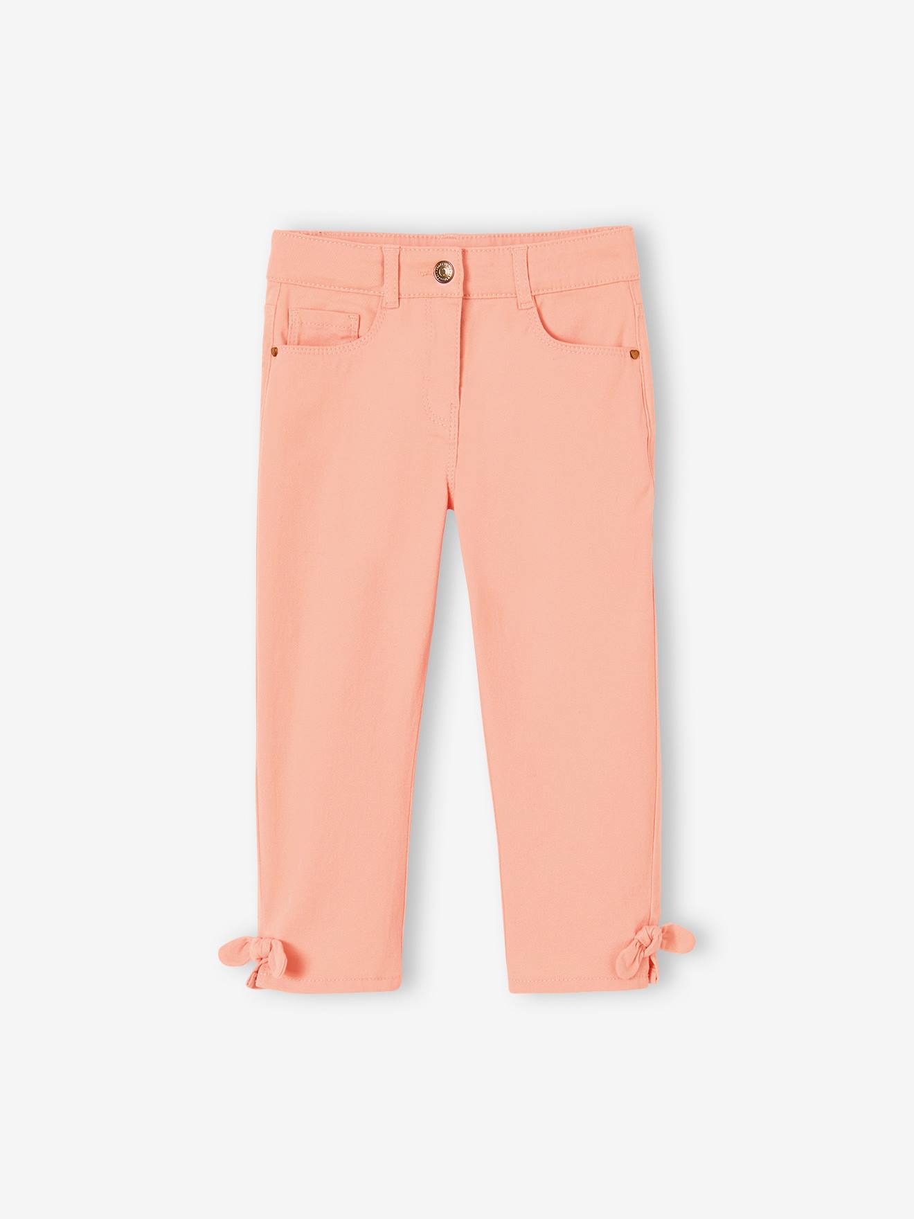 Calça cropped azul-escura lisa com laços para meninas