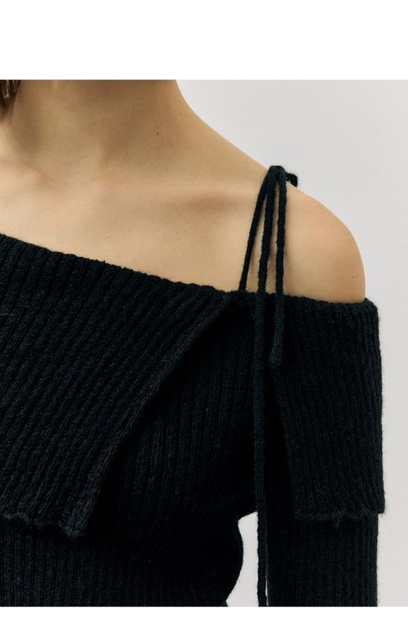 rolarola - Off-Shoulder Rib-Knit Top (Zwart)