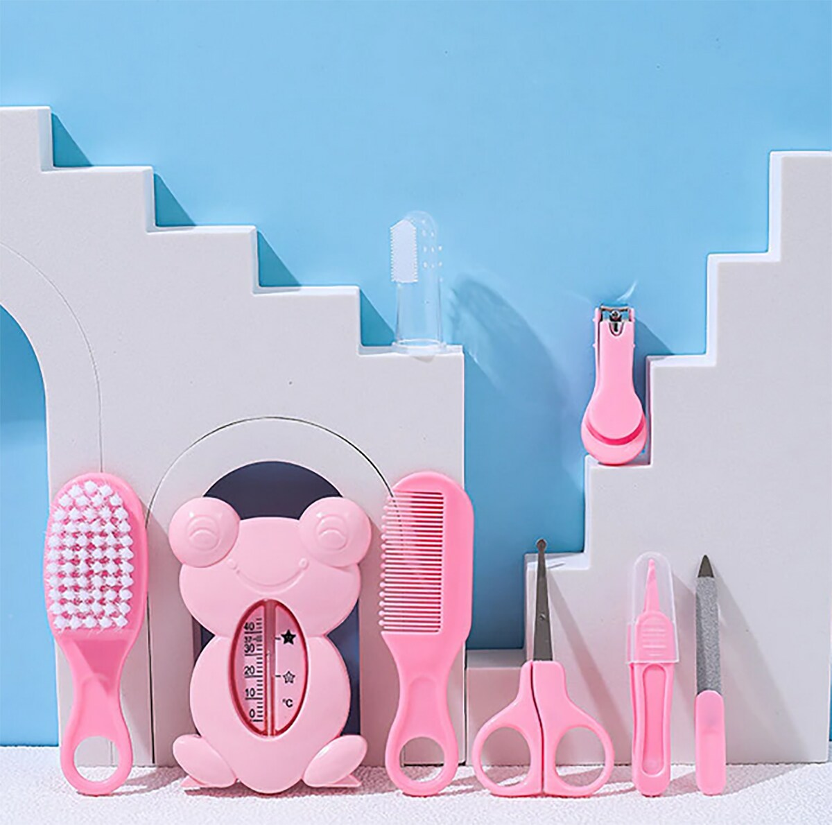 TPFBeauty Babypflege-Set 8-teilig mit Badewannen-Thermometer, Blau