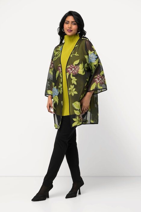 Chiffonjacke, florales Design, V-Ausschnitt, 3/4-Arm