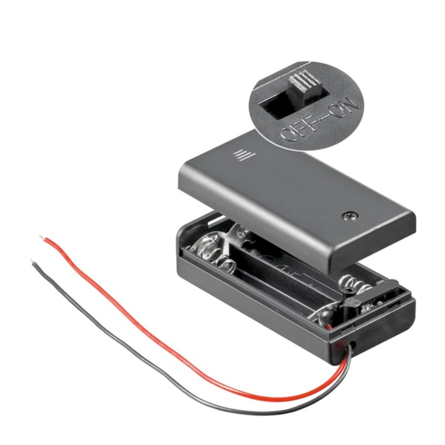 2x AA (Mignon) schaltbarer Batteriehalter mit Verzinntem Kabel (12443) - Schwarz