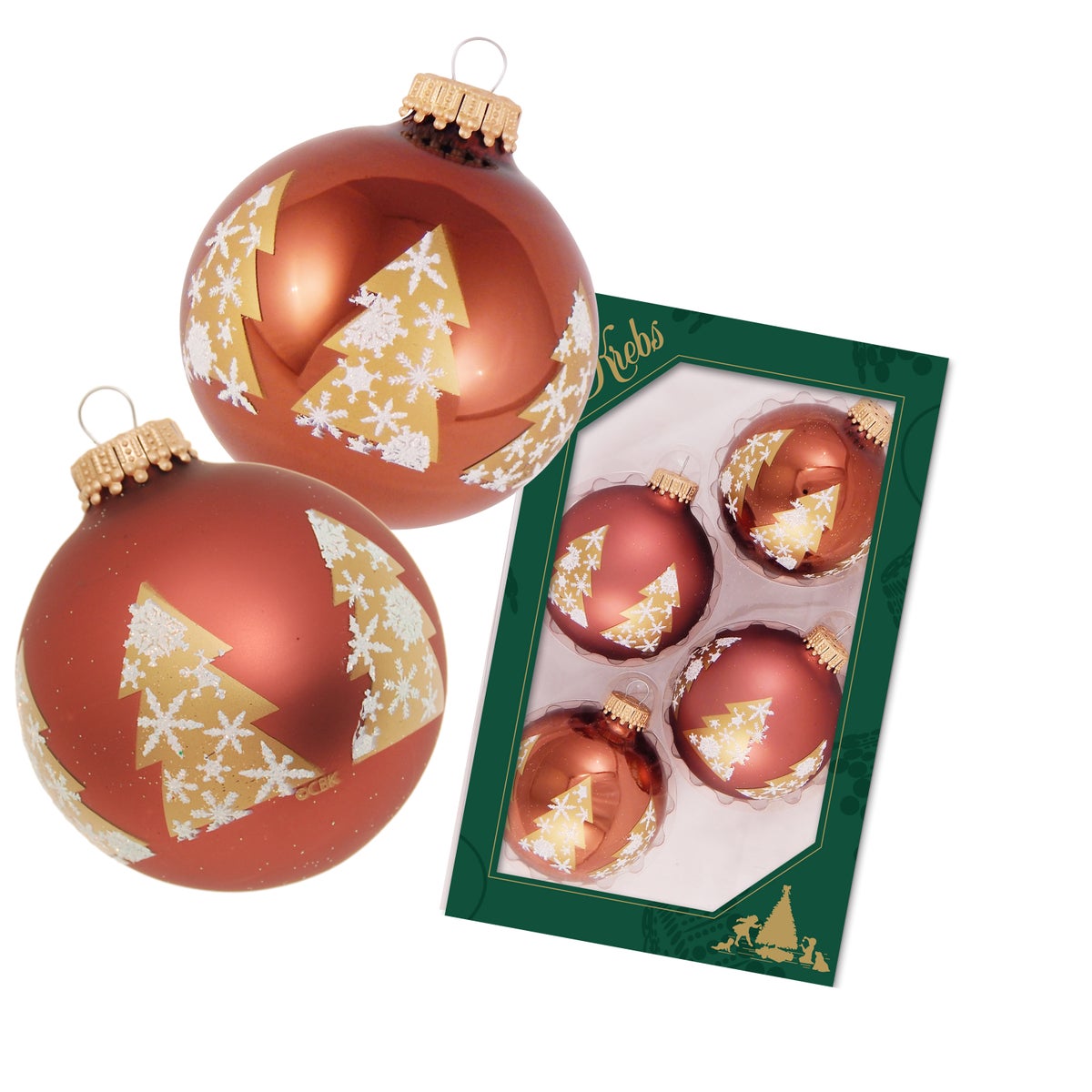 Bruine glanzende/matte glazen bal van 7 cm met lintdecoratie, winterboom, 4 stuks, kerstballen, kerstversieringen, kerstballen