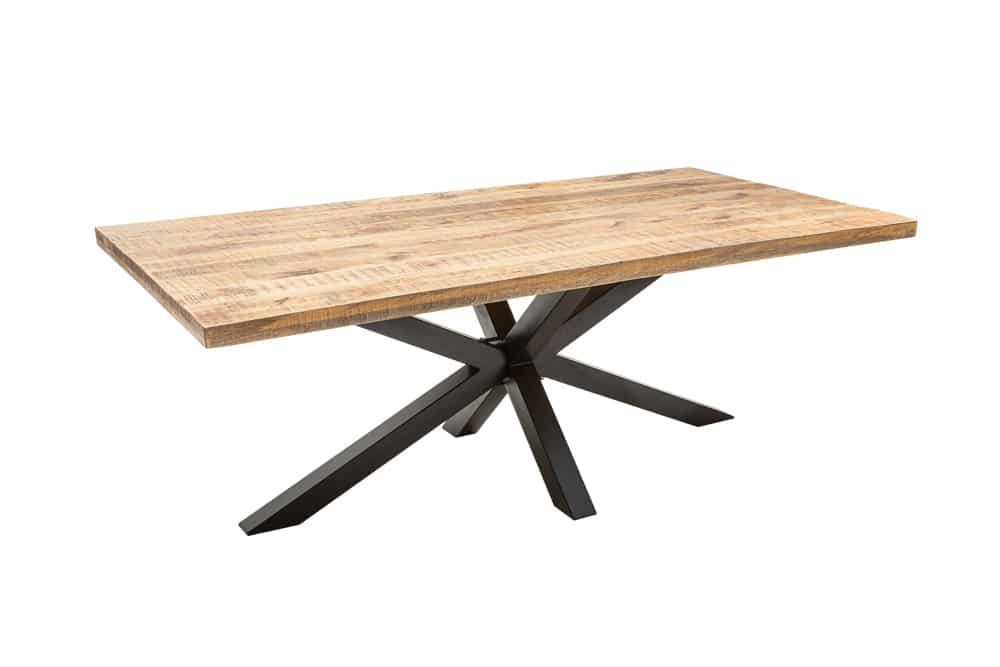 Massiver Industrial Esstisch GALAXIE 180cm Mangoholz sternenförmiges Gestell