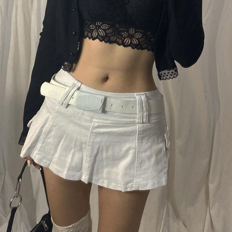 Sosana - Mini denim rok met lage taille en ingezette shorts