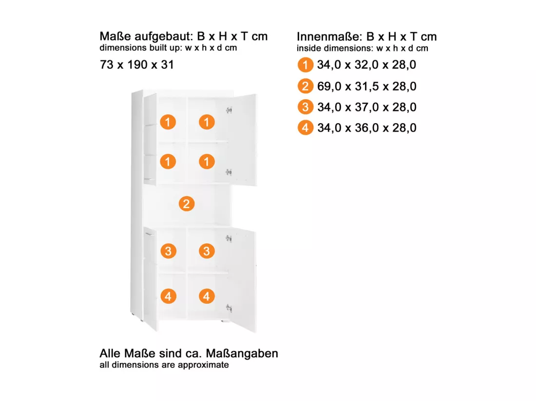 AMANDA - Meuble de salle de bain mélaminé - Meuble Colonne. Gris. L-H-P : 73 - 190 - 31 cm