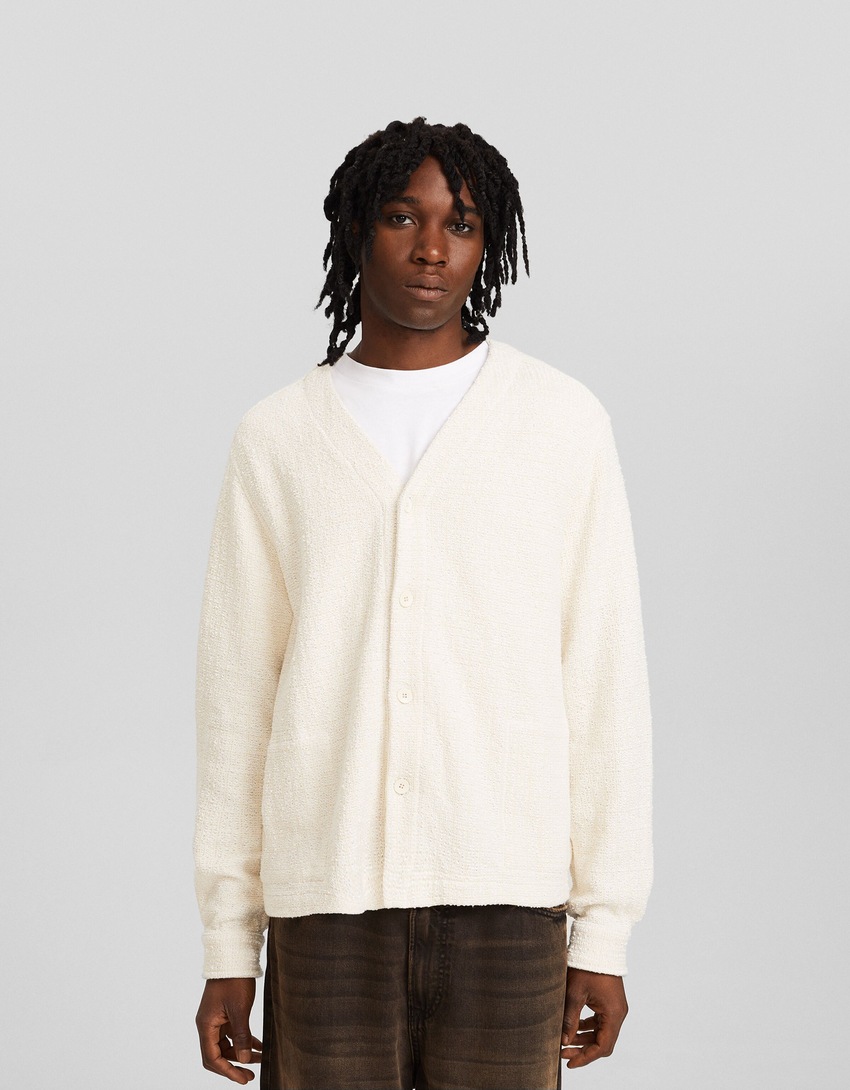 Cardigã curto estilo camisa