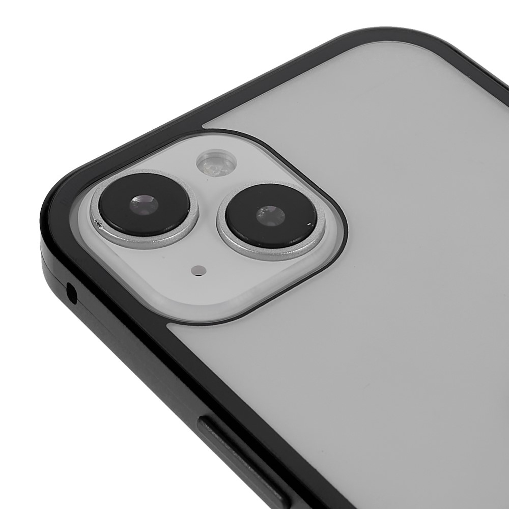 iPhone 14 Magnetische Alu Schutzhülle mit Panzer Glas Backcover   Displayschutz (Magnet-Technologie) - Schwarz
