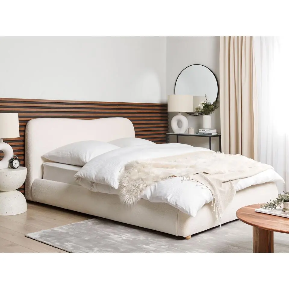 BLAGNAC - Bed met opbergruimte - Wit - 160 x 200 cm - Bouclé