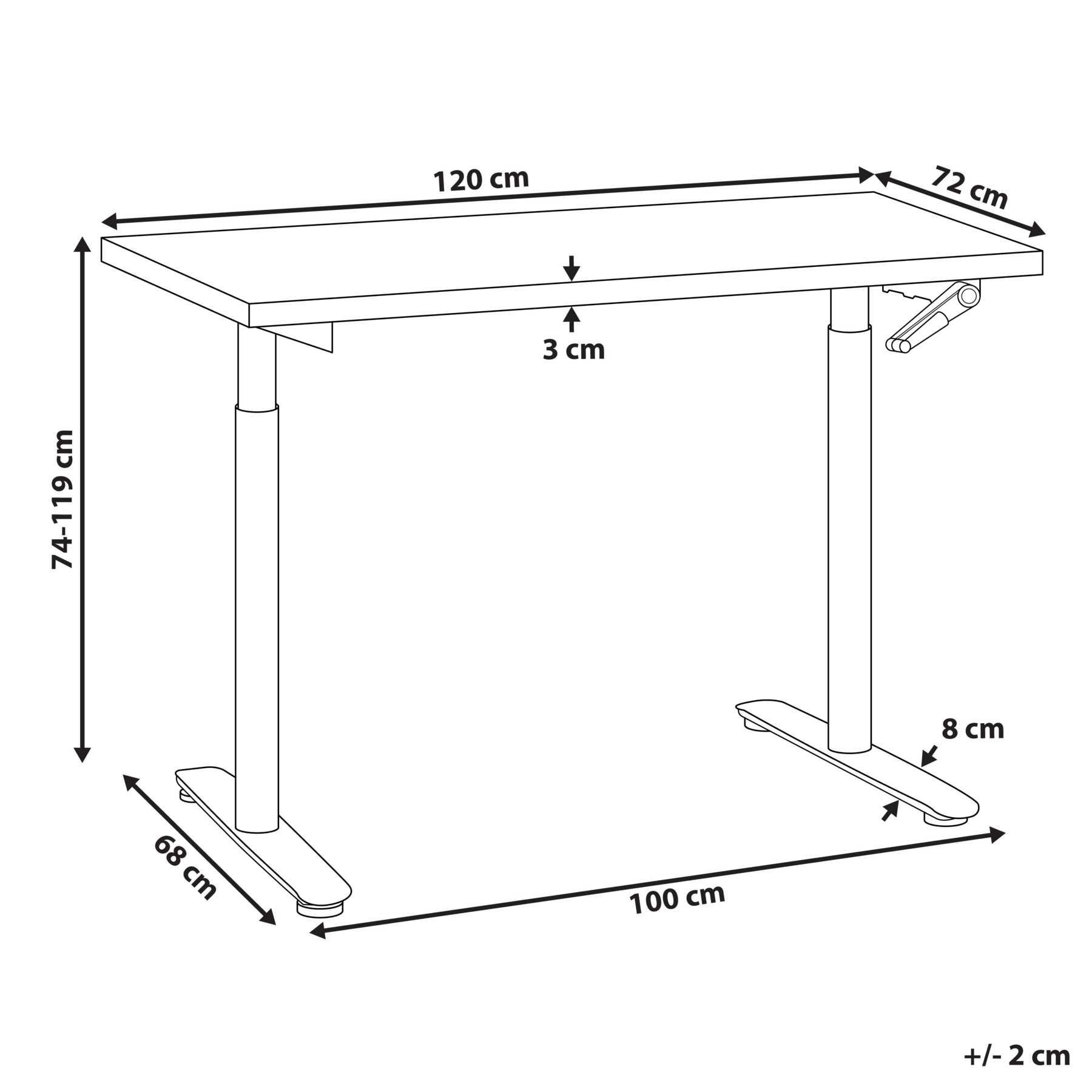 Beliani-DESTINAS-Verstelbaar bureau-Donkerbruin|Wit-120 x 72 cm-MDF