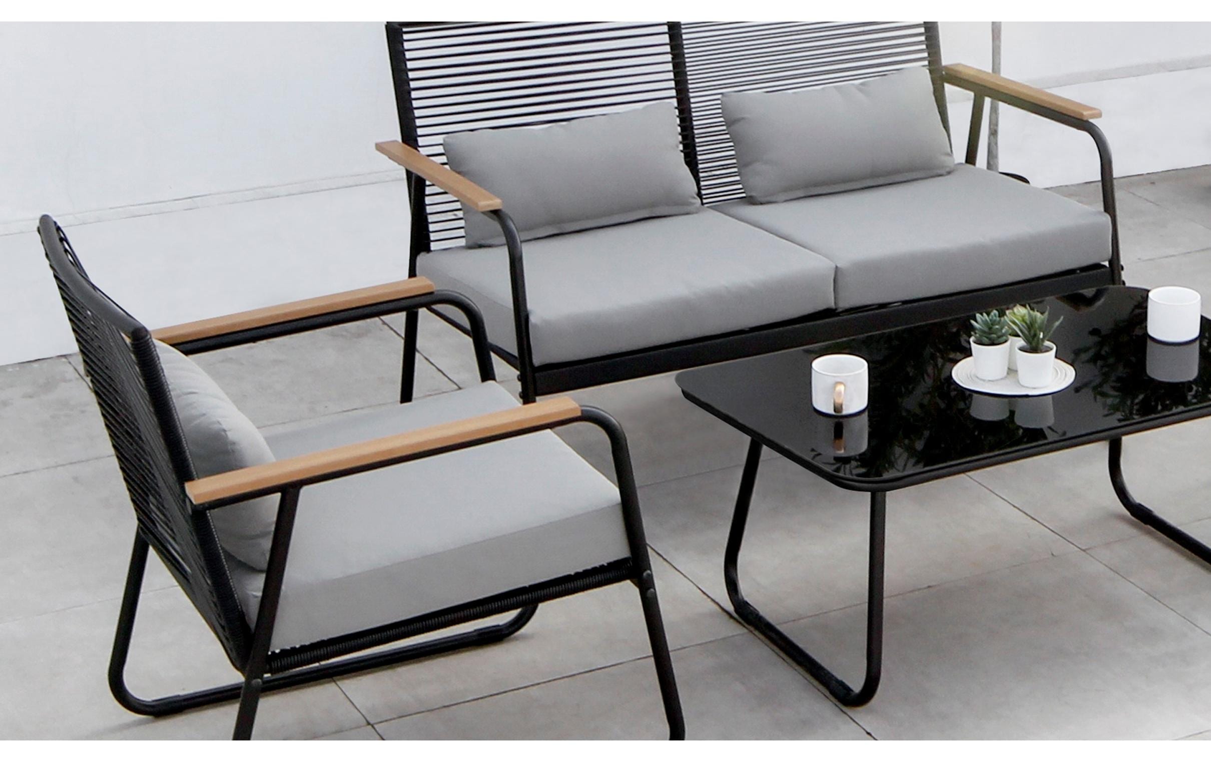 Loungeset Paxos, Anthrazit/Bambus, 4 Sitzplätze<br>4-teiliges Loungeset für den Garten oder Balkon