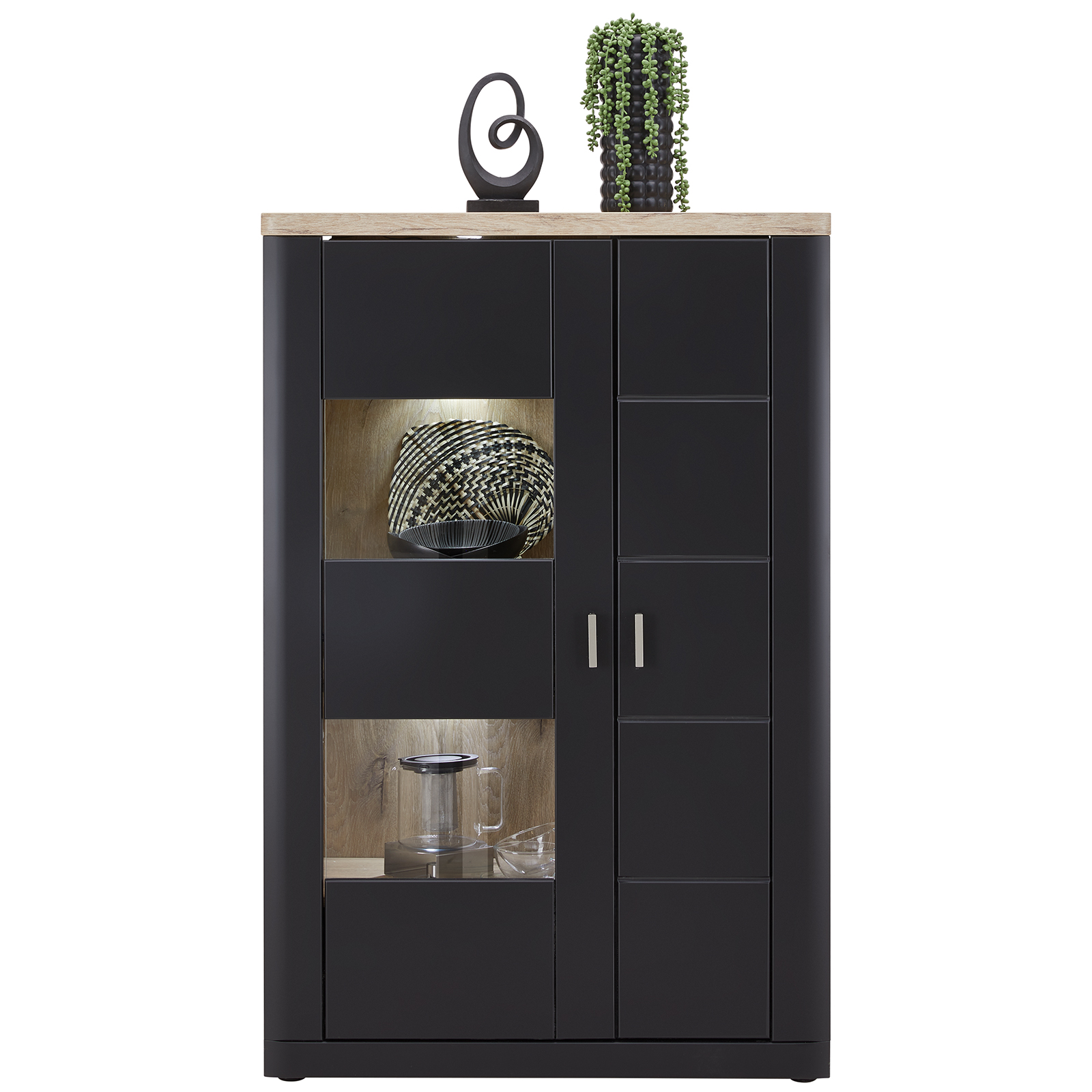 Highboardvitrine GAME - Nox Oak-schwarz - 91 cm