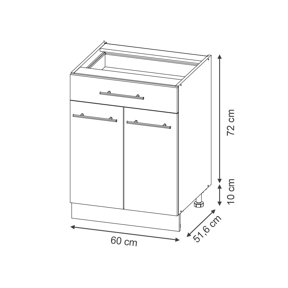 Vicco Schubunterschrank Fame-Line Weiß Dunkelblau Hochglanz 60 cm mit Arbeitsplatte Eiche