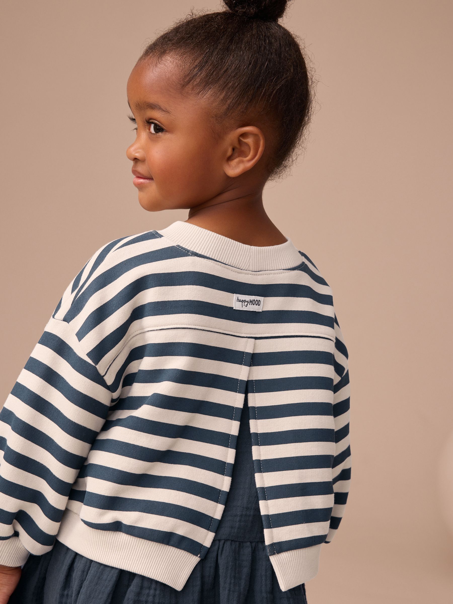 Marineblauw gestreept - Sweatjurk met mesh rok (3mnd -7jr)