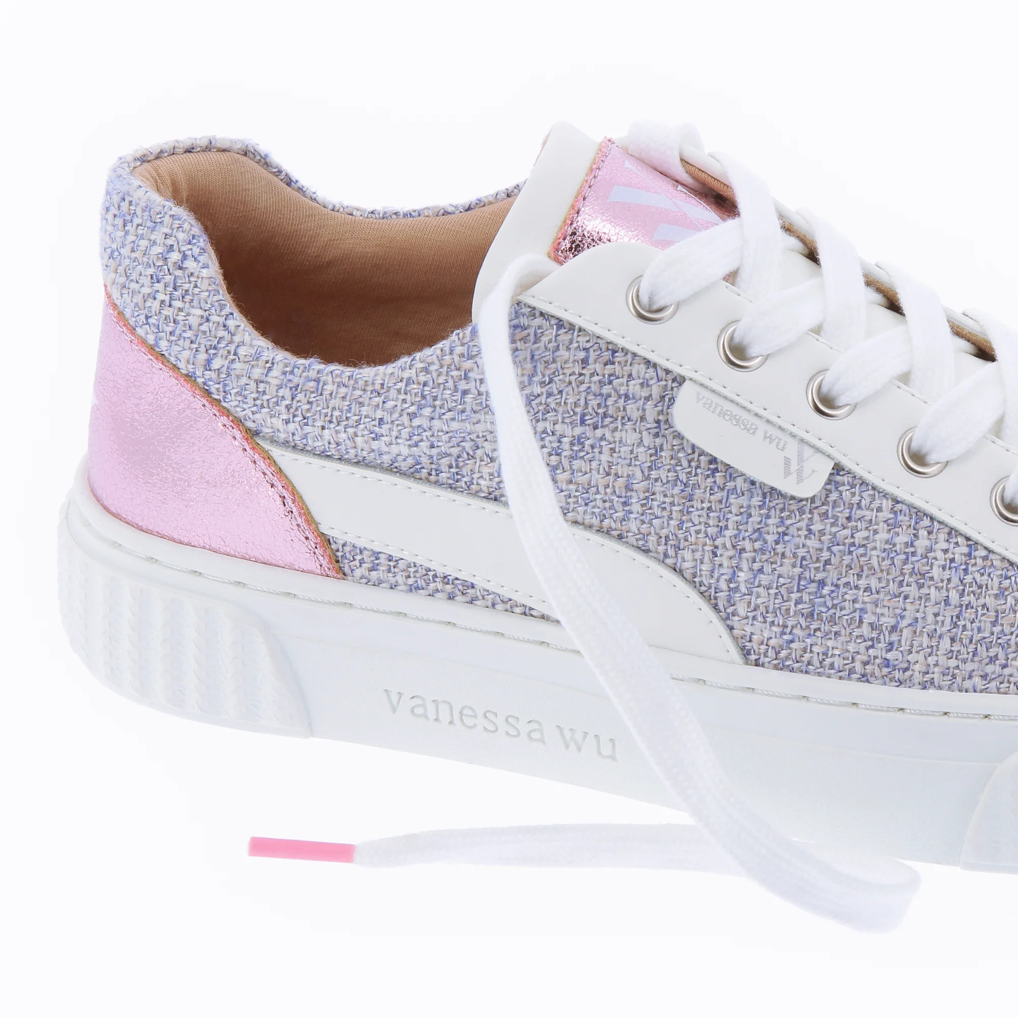 Sneakers-Baskets Nicole en tweed bleu chiné