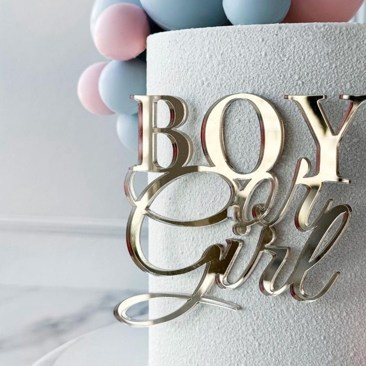 Kuchenstecker Tortenstecker Topper Gender Reveal Party Dekoration für Torten / Kuchen - Boy or Girl (Gold)