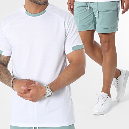 Ensemble Tee Shirt Et Short Jogging Blanc Vert