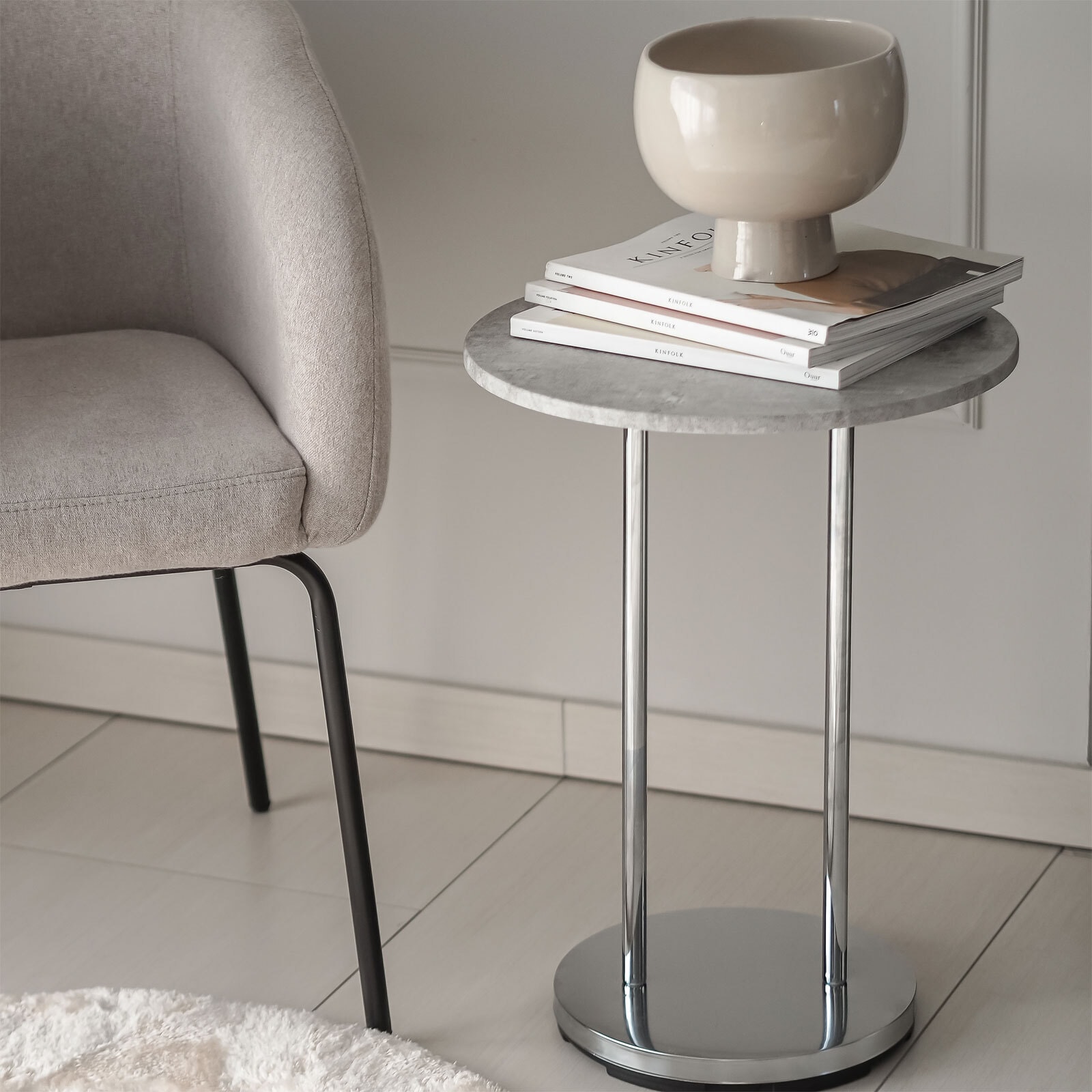 Beistelltisch Lupus 40x55x40 cm Chromfarbig-Beton-Optik