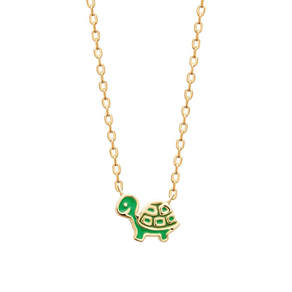 Collier tortue émail coloré vert Plaqué OR 750 3 microns