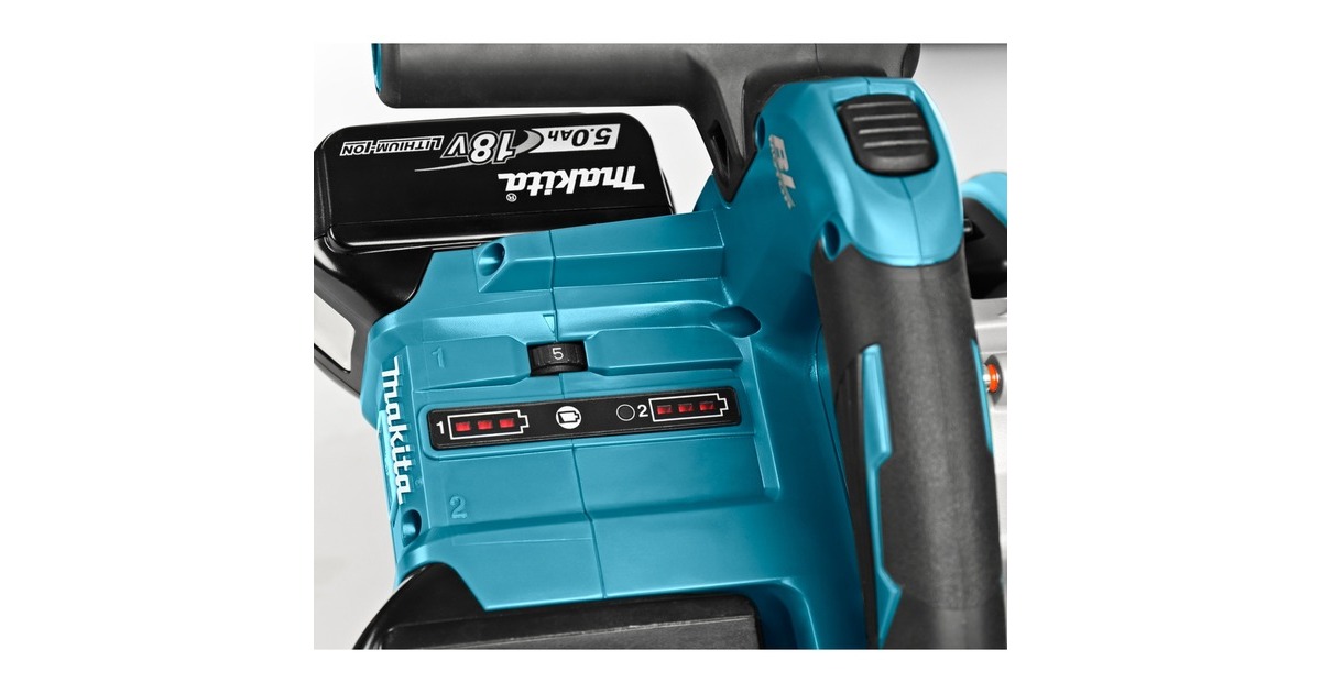 Makita2x18 V Invalcirkelzaag 165 mm DSP600ZJ2 handcirkelzaag  (Accu en oplader niet inbegrepen, in Mbox, met geleiderail 1500 mm (1 st) en tas)