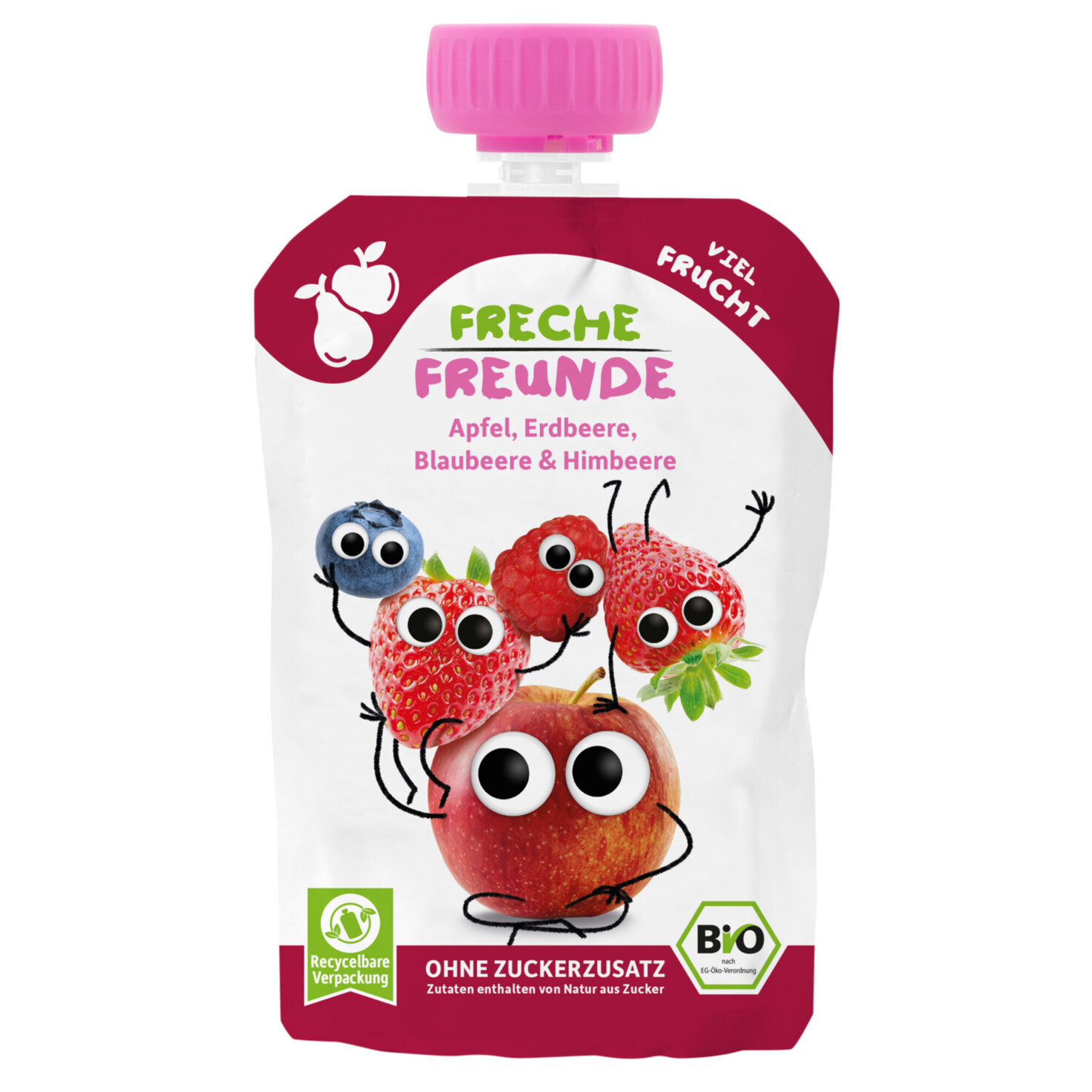 Freche Freunde Bio Quetschbeutel Apfel Erdbeere Kirsche Blaubeere Himbeere 6+ Monate