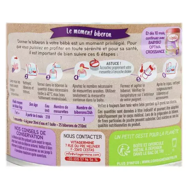 Leite infantil orgânico Babybio Optima 2ª etapa 800g