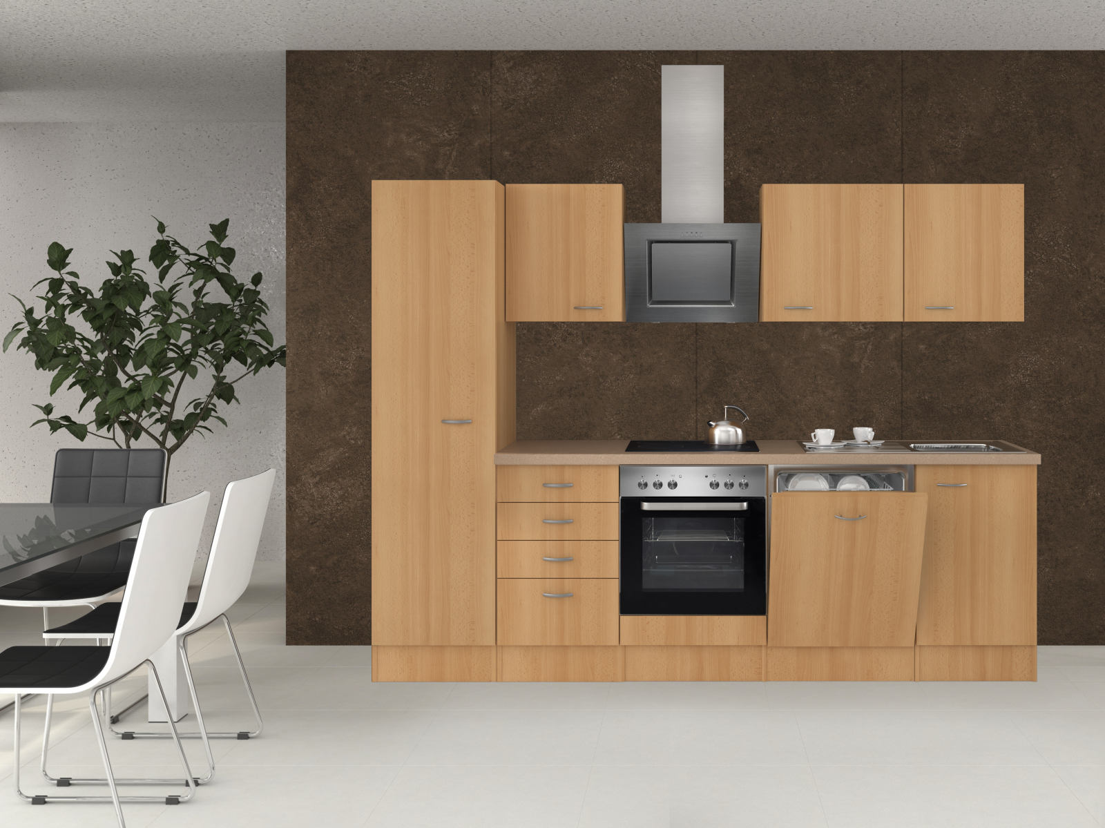 Küchenblock NANO - Buche - mit E-Geräten - 270 cm