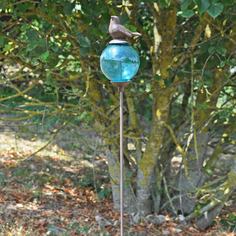 Tuteur boule oiseau bleu 10x117cm