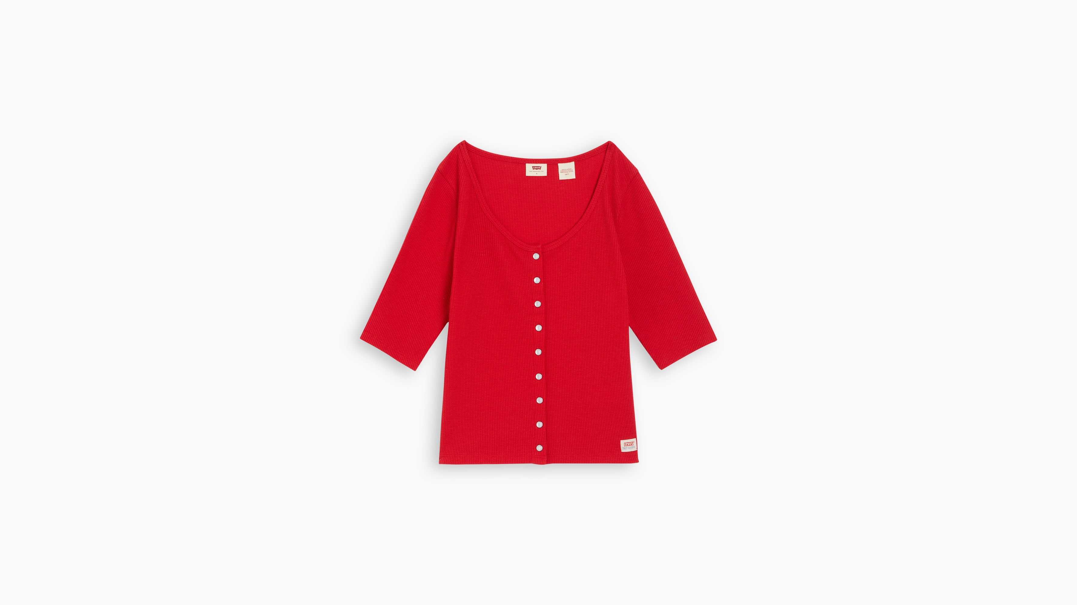 Dry Goods haut boutonné maille gaufrée - Script Red - Rouge