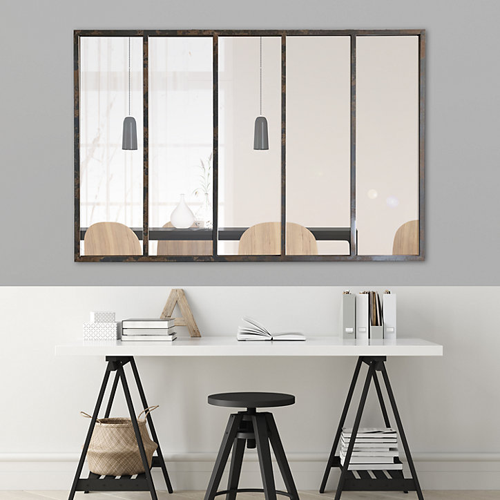 Miroir rectangulaire style industriel effet métal rouillé L.137 x H.90 x ep.5 cm