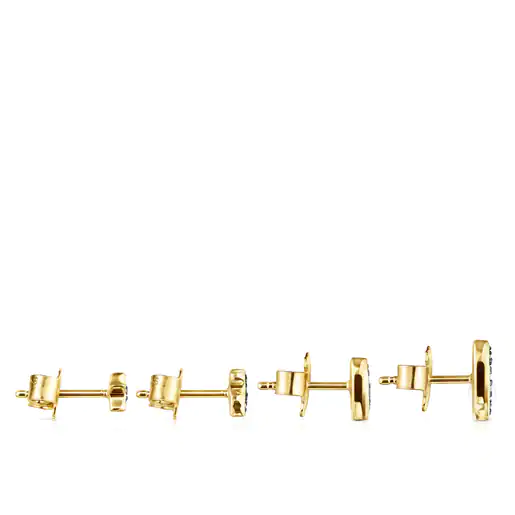 Conjunto de brincos Nocturne com banho de ouro 18k sobre prata, diamantes e pérola.