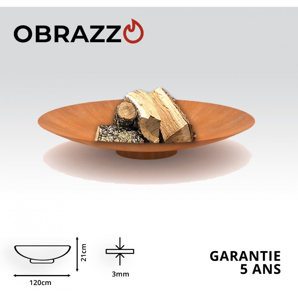 Brasero keyo ø120 cm - acier corten - chauffage exterieur - feu de bois - effet rouille - h : 21 cm - resistance au gel