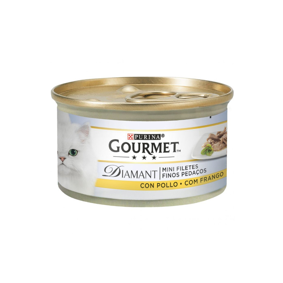 Filés de frango gourmet com diamantes em lata para gatos